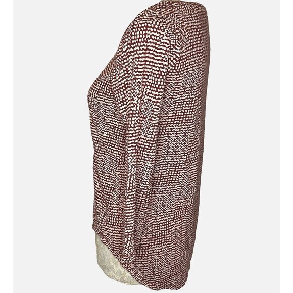 Lucky Brand Women's sz S Red Tan Print Boho Asymmetrical 3/4 Sleeve Top Shirt - Picture 4 of 8